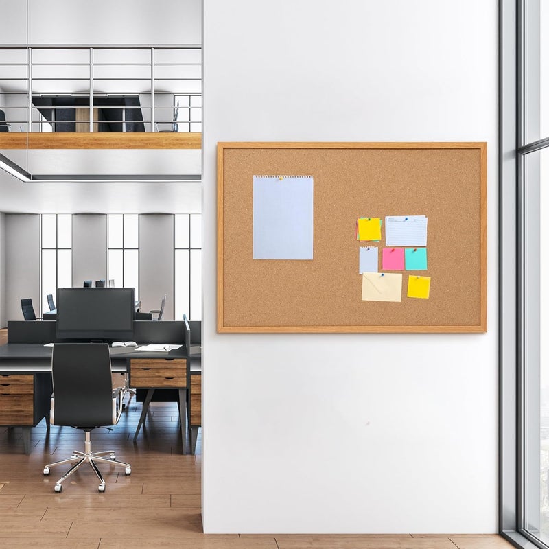 Board2by Cork Board Bulletin Board 30 x 42, Oak Framed 4x3 Corkboard, Office Board for Wall Decor, Large Wall Mounted Notice Pin Board with 15 Push Pins for School, Home & Office - Image 3